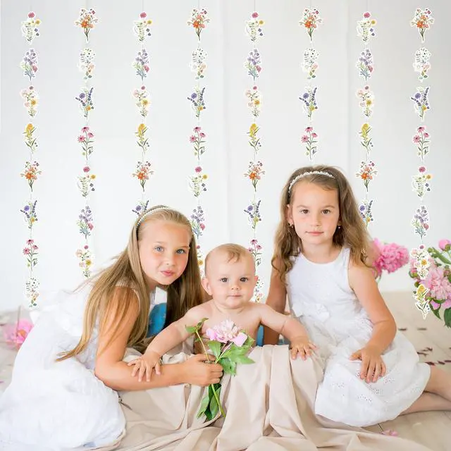 Alt view image 4 of 6 - 8 Packs Wildflower Paper Hanging Garland Birthday Decorations, Flower Party Baby Bridal Shower Floral Birthday Decor for Girls Women, Spring Summer Wedding Ceiling Decoration