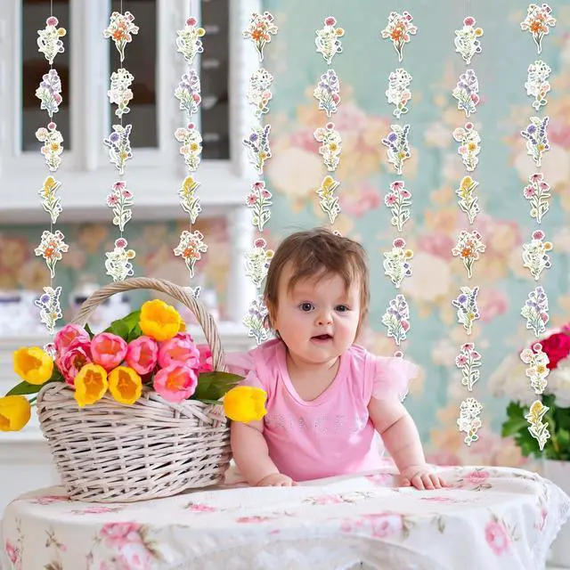 Alt view image 5 of 6 - 8 Packs Wildflower Paper Hanging Garland Birthday Decorations, Flower Party Baby Bridal Shower Floral Birthday Decor for Girls Women, Spring Summer Wedding Ceiling Decoration