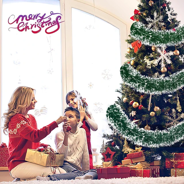 Alt view image 6 of 7 - 23Ft Christmas Garland - Metallic Twist Tinsel Decorations for Indoor & Outdoor, Ceiling Hanging for New Year (Green)