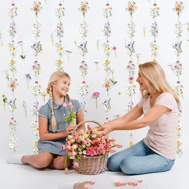 Alt view image 6 of 6 - 8 Packs Wildflower Paper Hanging Garland Birthday Decorations, Flower Party Baby Bridal Shower Floral Birthday Decor for Girls Women, Spring Summer Wedding Ceiling Decoration