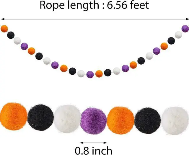 Alt view image 2 of 6 - WILLBOND 2 Pieces Felt Pom Ball Garland,Orange, White, Black, Purple