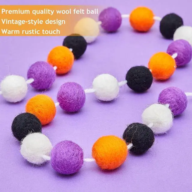 Alt view image 5 of 6 - WILLBOND 2 Pieces Felt Pom Ball Garland,Orange, White, Black, Purple