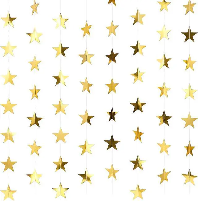 Main image of RAINFLOW 104 Ft Gold Star Garland - 8PCS Glitter Hanging Stars Banner Decor