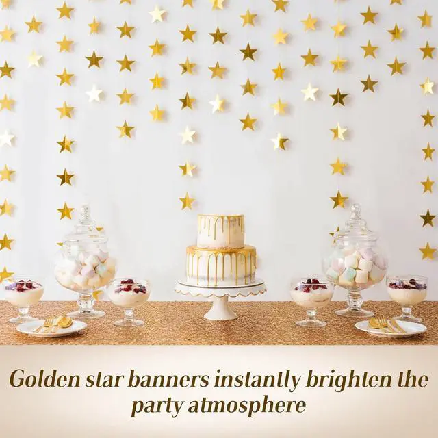 Alt view image 5 of 6 - RAINFLOW 104 Ft Gold Star Garland - 8PCS Glitter Hanging Stars Banner Decor