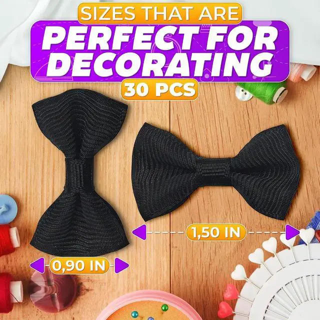 Alt view image 2 of 7 - 30 Pcs Black Mini Bows for Crafts, 1.5 Inch Small Bow Ties Decor