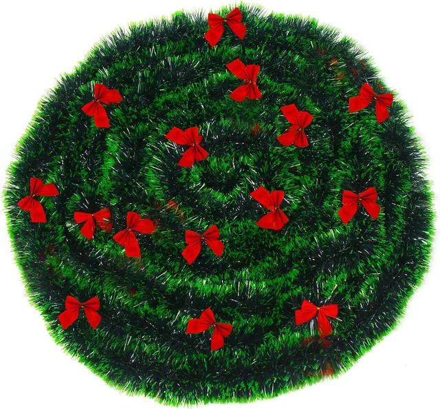 Main image of CCINEE 33FT Christmas Garland with 24Pcs Red Bows,Artificial Greenery Pine Garland Decor for Mantle Stair Fireplace Home Party Decoration