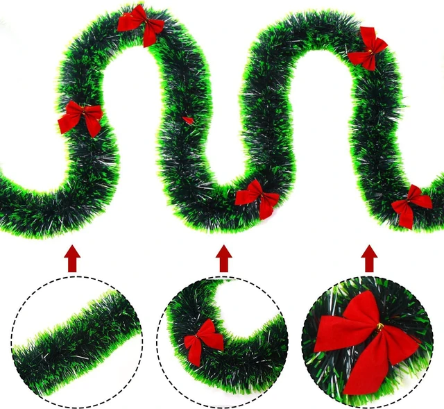 Alt view image 3 of 7 - CCINEE 33FT Christmas Garland with 24Pcs Red Bows,Artificial Greenery Pine Garland Decor for Mantle Stair Fireplace Home Party Decoration