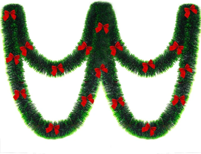 Alt view image 4 of 7 - CCINEE 33FT Christmas Garland with 24Pcs Red Bows,Artificial Greenery Pine Garland Decor for Mantle Stair Fireplace Home Party Decoration