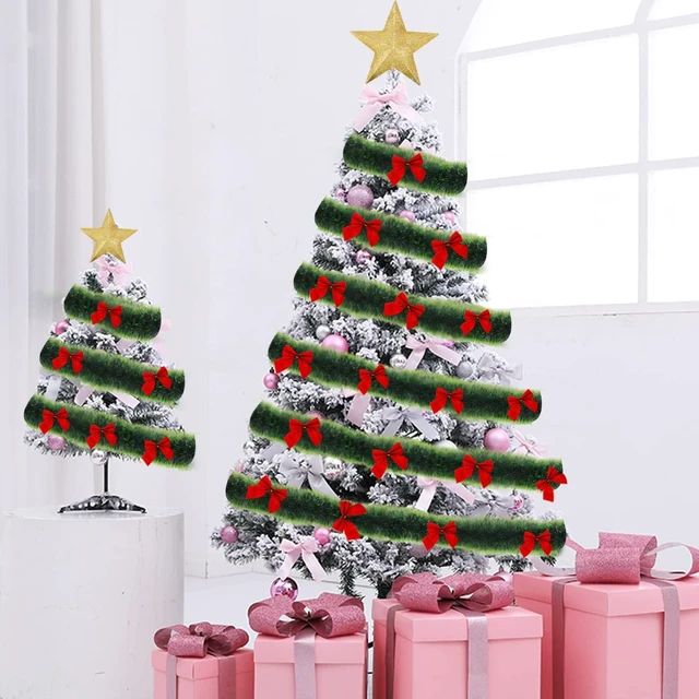 Alt view image 5 of 7 - CCINEE 33FT Christmas Garland with 24Pcs Red Bows,Artificial Greenery Pine Garland Decor for Mantle Stair Fireplace Home Party Decoration