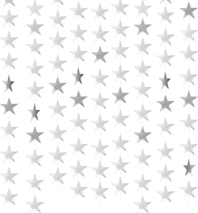 Main image of Glitter Star Garland Banner Decor 130 Feet Silver Star Garland Hanging Bunting Banner Backdrop for Graduation Wedding Birthday Holiday Party