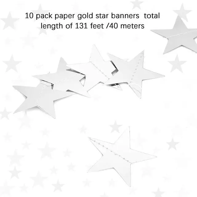 Alt view image 3 of 7 - Glitter Star Garland Banner Decor 130 Feet Silver Star Garland Hanging Bunting Banner Backdrop for Graduation Wedding Birthday Holiday Party
