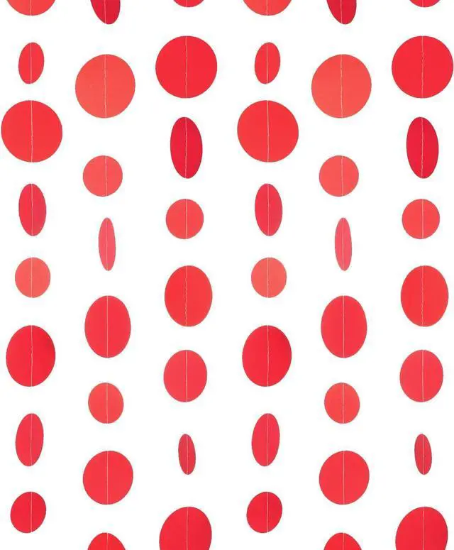 Main image of WEVEN Red Paper Garland Circle Dot Party Banner Wall Streamers Backdrop Ceiling Hanging Decorations, 20 Feet in Total