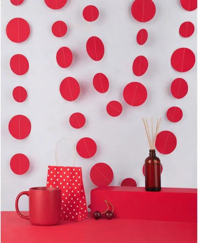 Alt view image 5 of 5 - WEVEN Red Paper Garland Circle Dot Party Banner Wall Streamers Backdrop Ceiling Hanging Decorations, 20 Feet in Total