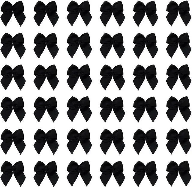 Main image of Tupalizy Mini Satin Ribbon Bows Small Craft Sewing Fabric Bows for Christmas Decoration Scrapbook Gift Bags Greeting Invitation Cards Cake Toppers Wedding Party Favor, 25x25mm, 50PCS (Black)