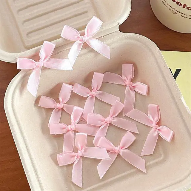 Alt view image 5 of 6 - 100 Pcs Ribbon Bows Mini Satin Fabric Bows Flowers,Bow Party Decor for DIY Crafting Project Craft Sewing Scrapbooking Wedding Birthday Party Souvenir Packaging Bag Christmas Thanksgiving (Pink Black)