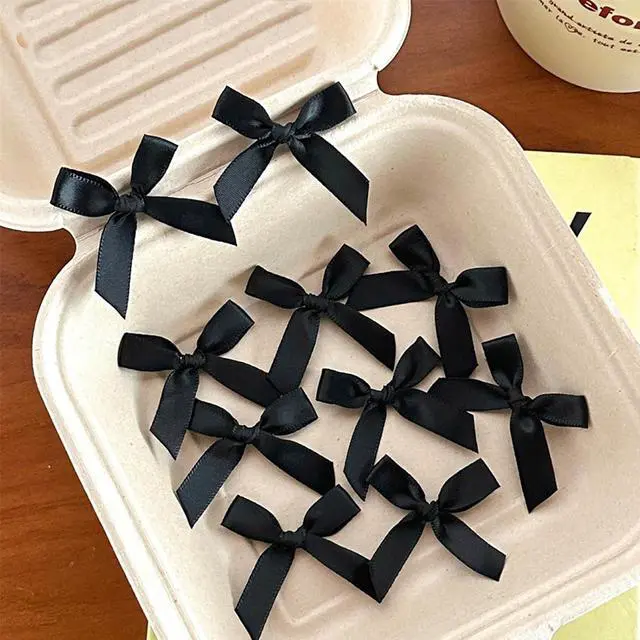 Alt view image 6 of 6 - 100 Pcs Ribbon Bows Mini Satin Fabric Bows Flowers,Bow Party Decor for DIY Crafting Project Craft Sewing Scrapbooking Wedding Birthday Party Souvenir Packaging Bag Christmas Thanksgiving (Pink Black)