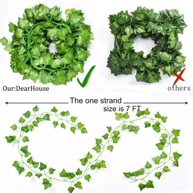 Alt view image 6 of 7 - DearHouse 84 Feet 12 Strands Artificial Ivy Leaf Plants Vine Hanging Garland Fake Foliage Flowers Home Kitchen Garden Office Wedding Wall Decor, Green