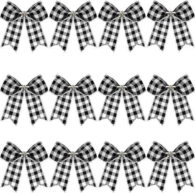 Main image of WILLBOND 12 Pcs Buffalo Plaid Bows, Black and White, 2.4 x 2.4 Inch