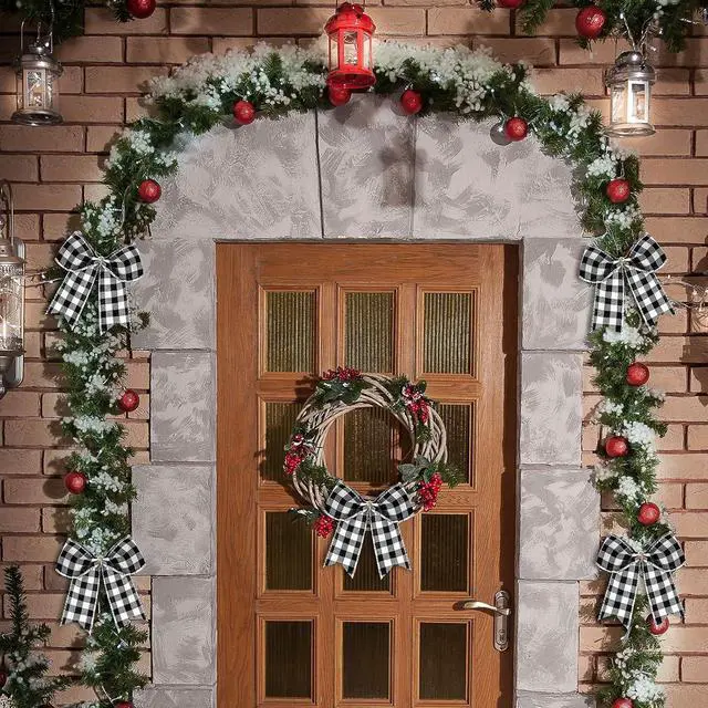 Alt view image 4 of 7 - WILLBOND 12 Pcs Buffalo Plaid Bows, Black and White, 2.4 x 2.4 Inch