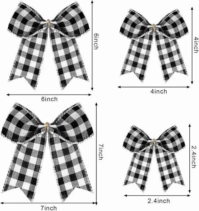Alt view image 3 of 7 - WILLBOND 12 Pcs Buffalo Plaid Bows, Black and White, 2.4 x 2.4 Inch