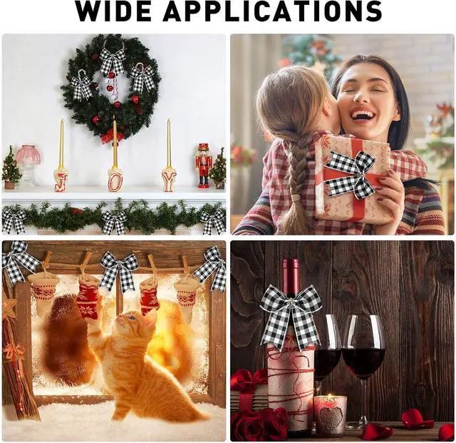 Alt view image 6 of 7 - WILLBOND 12 Pcs Buffalo Plaid Bows, Black and White, 2.4 x 2.4 Inch