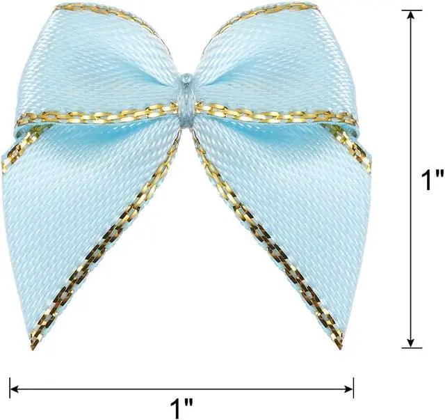 Alt view image 2 of 5 - MECCANIXITY 50Pcs Mini Metallic Edge Ribbon Bow 1" Satin Ribbon Flower Bows Soft for Craft DIY Hair Bow Sewing Wedding Birthday Party Gold Edge Sky Blue