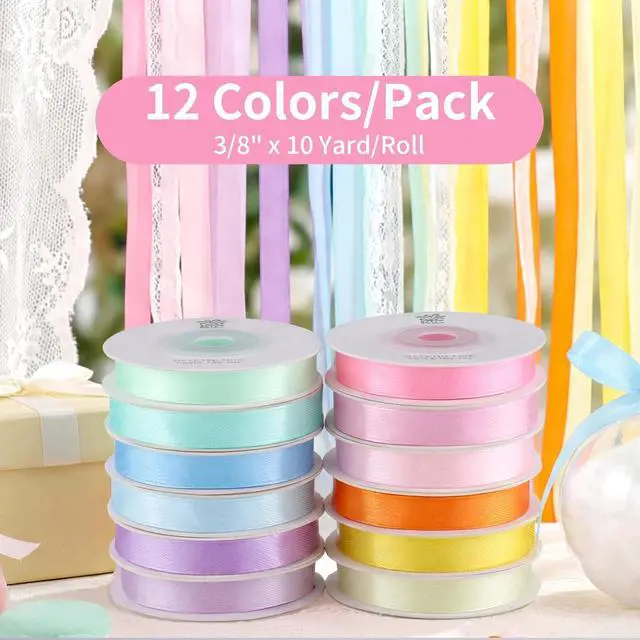 Alt view image 2 of 7 - woric 120 Yards Rainbow Ribbon 12 Colors 3/8" x 10 Yards/Roll