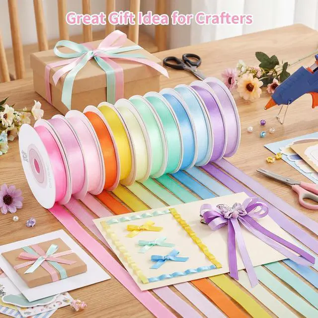 Alt view image 7 of 7 - woric 120 Yards Rainbow Ribbon 12 Colors 3/8" x 10 Yards/Roll