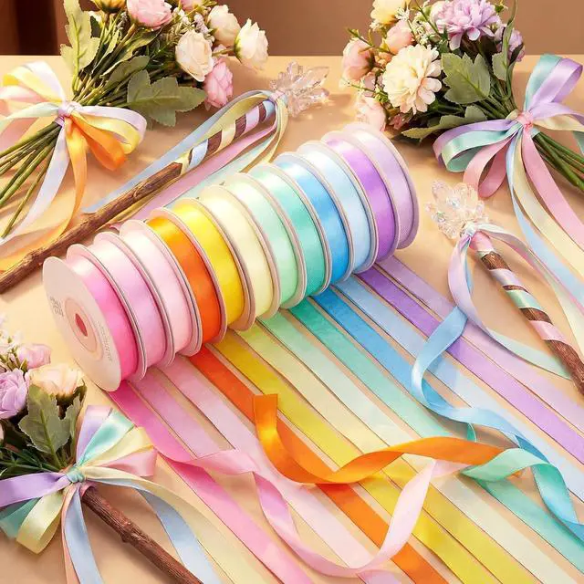Alt view image 5 of 7 - woric 120 Yards Rainbow Ribbon 12 Colors 3/8" x 10 Yards/Roll