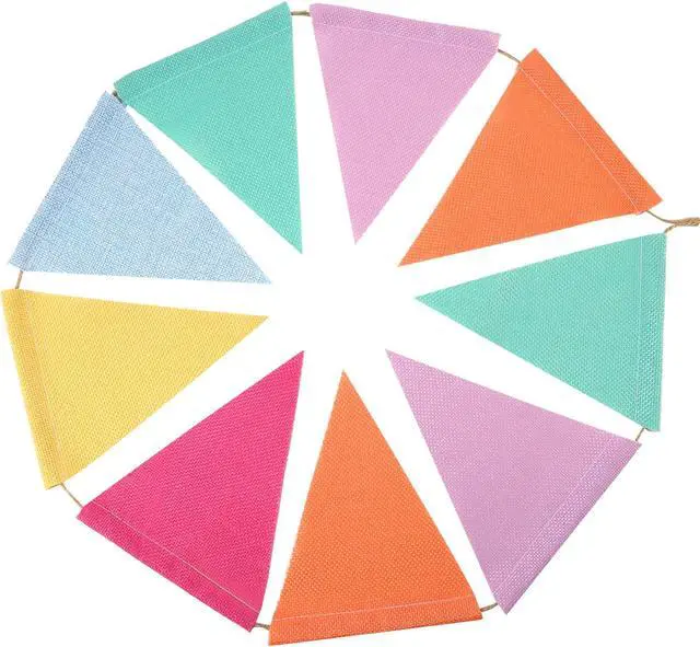 Alt view image 3 of 7 - Hestya 24 Pieces 15.7 Feet Colorful Pennant Flag Banner Imitated Burlap Bunting Banner Pastel Fabric Triangle Flag for Classroom Carnival Birthday Wedding Party and Festival Decoration (Soft Colors)