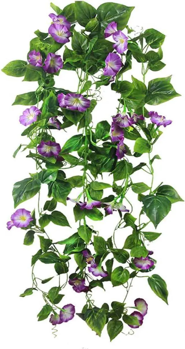 Main image of FERIAL Artificial Vines 15Feet Silk Flower Garland for Outdoors Purple Morning Glory Vine Artificial Flowers Hanging Plants Garland Fake Green Plant 2Pcs for Wall Fence Indoor Wedding Banquet Decor