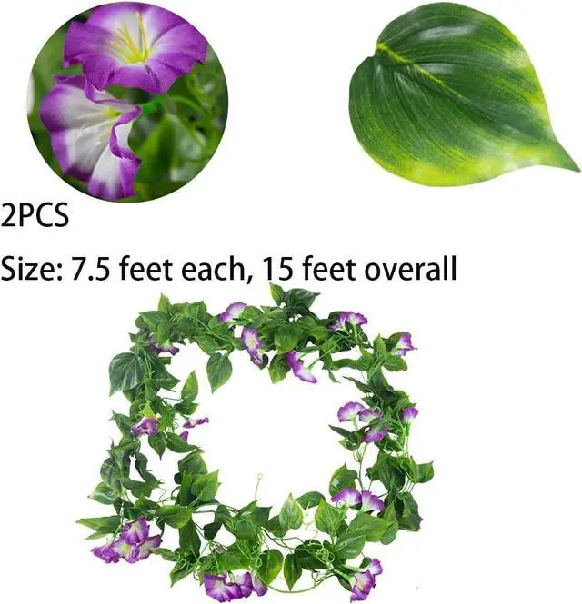 Alt view image 2 of 6 - FERIAL Artificial Vines 15Feet Silk Flower Garland for Outdoors Purple Morning Glory Vine Artificial Flowers Hanging Plants Garland Fake Green Plant 2Pcs for Wall Fence Indoor Wedding Banquet Decor