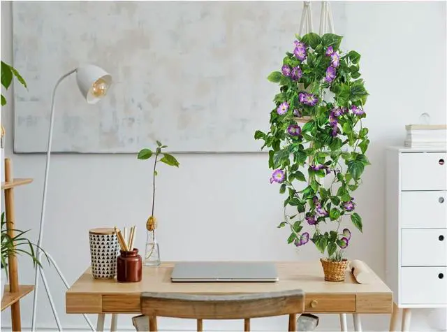 Alt view image 4 of 6 - FERIAL Artificial Vines 15Feet Silk Flower Garland for Outdoors Purple Morning Glory Vine Artificial Flowers Hanging Plants Garland Fake Green Plant 2Pcs for Wall Fence Indoor Wedding Banquet Decor