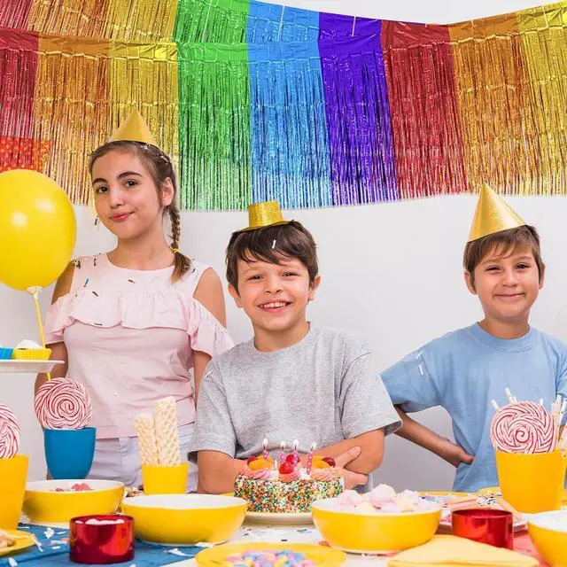 Alt view image 7 of 7 - 2 Pack 1.3 x 9.8 ft Rainbow Metallic Foil Fringe Garland, Colorful Hanging Tinsel Banner Streamers for Birthday, Wedding, Pride Month, Graduation, Carnival Parade Floats Skirting Party Decorations
