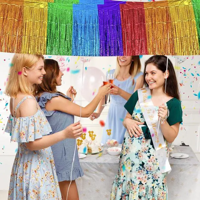 Alt view image 6 of 7 - 2 Pack 1.3 x 9.8 ft Rainbow Metallic Foil Fringe Garland, Colorful Hanging Tinsel Banner Streamers for Birthday, Wedding, Pride Month, Graduation, Carnival Parade Floats Skirting Party Decorations