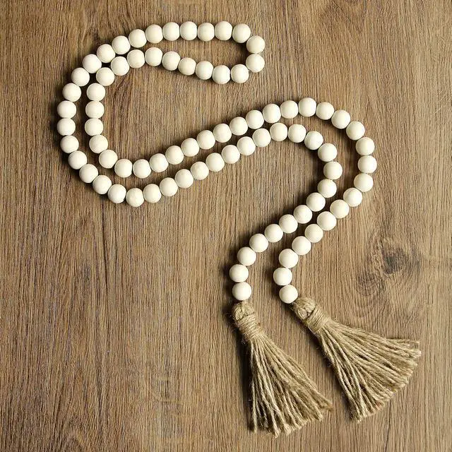 Alt view image 3 of 6 - RAMIRABI 58in Wood Bead Garland, Farmhouse Rustic Country Decor, Nature