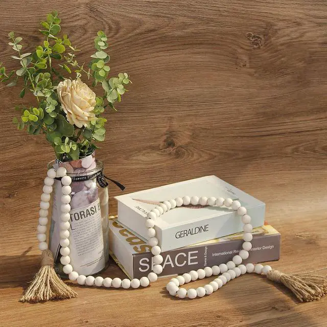 Alt view image 4 of 6 - RAMIRABI 58in Wood Bead Garland, Farmhouse Rustic Country Decor, Nature