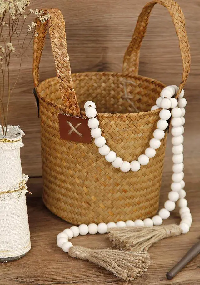 Alt view image 5 of 6 - RAMIRABI 58in Wood Bead Garland, Farmhouse Rustic Country Decor, Nature