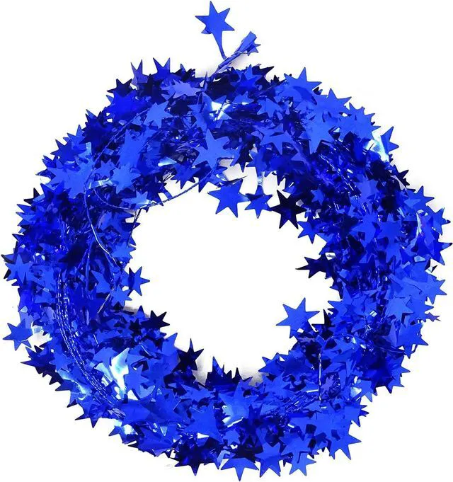 Main image of Honbay 2 Rolls of Sparkly Star Tinsel Garlands with Wire for Christmas Tree, Home, Wedding, Birthday, Party, Festive Ornament (Blue)