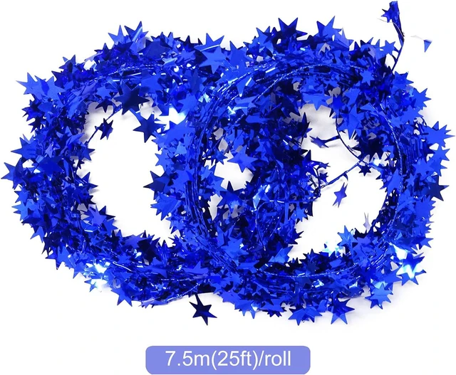 Alt view image 2 of 7 - Honbay 2 Rolls of Sparkly Star Tinsel Garlands with Wire for Christmas Tree, Home, Wedding, Birthday, Party, Festive Ornament (Blue)