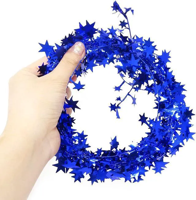 Alt view image 6 of 7 - Honbay 2 Rolls of Sparkly Star Tinsel Garlands with Wire for Christmas Tree, Home, Wedding, Birthday, Party, Festive Ornament (Blue)