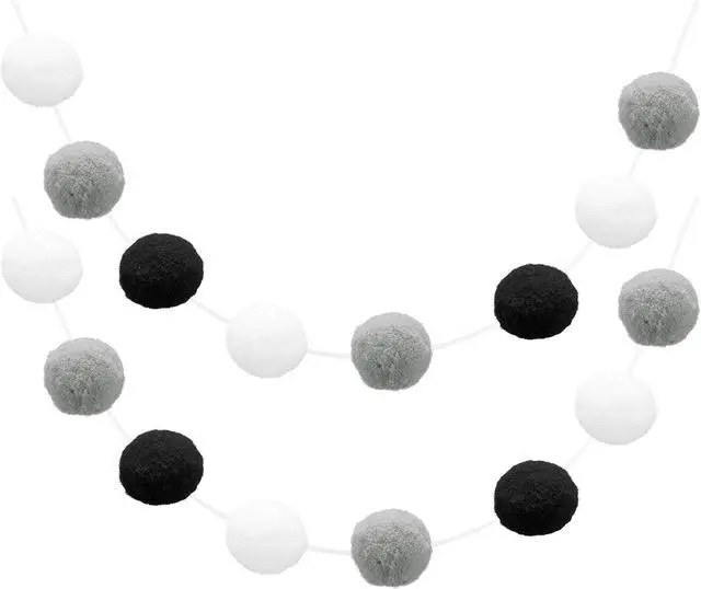 Main image of uxcell 2pcs Pom Pom Garland 6.6 Ft 30 Balls Colorful Felt Ball Garland for Wall Christmas Tree Decor Birthday Banner Easter Party Decorations, White, Grey, Black