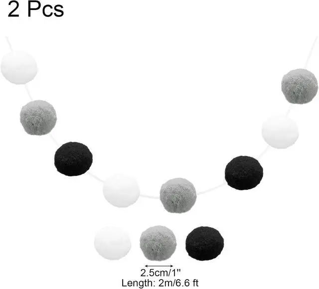 Alt view image 2 of 6 - uxcell 2pcs Pom Pom Garland 6.6 Ft 30 Balls Colorful Felt Ball Garland for Wall Christmas Tree Decor Birthday Banner Easter Party Decorations, White, Grey, Black