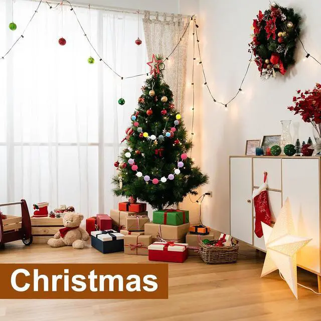 Alt view image 5 of 6 - uxcell 2pcs Pom Pom Garland 6.6 Ft 30 Balls Colorful Felt Ball Garland for Wall Christmas Tree Decor Birthday Banner Easter Party Decorations, White, Grey, Black