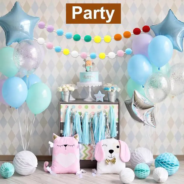 Alt view image 6 of 6 - uxcell 2pcs Pom Pom Garland 6.6 Ft 30 Balls Colorful Felt Ball Garland for Wall Christmas Tree Decor Birthday Banner Easter Party Decorations, White, Grey, Black