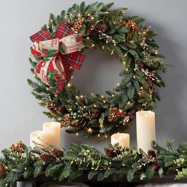 Alt view image 2 of 7 - Christmas Bows 2PCS for Wreath 10X10 Inch,Black Red Buffalo Plaid Bows,Rustic Farmhouse Bows Natural Burlap Tree Topper Bows for Front Door Winter Christmas Tree Bows for New Year Xmas Decorations