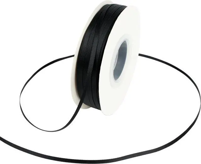 Main image of Black Satin Ribbon 1/8 Inch Double Face Skinny Ribbon