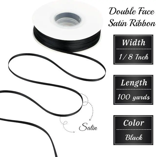 Alt view image 2 of 7 - Black Satin Ribbon 1/8 Inch Double Face Skinny Ribbon