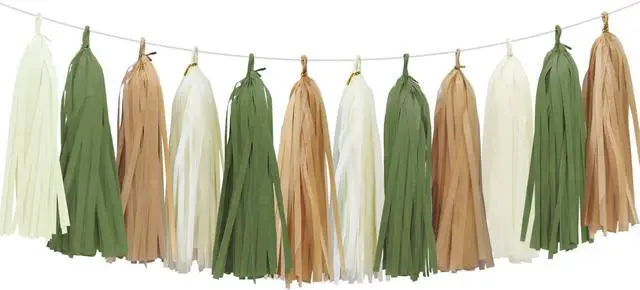 Main image of Sage Green Tassel Garland for Woodland Baby Shower Decorations Retro Green Party Safari Birthday Decorations 15PCS