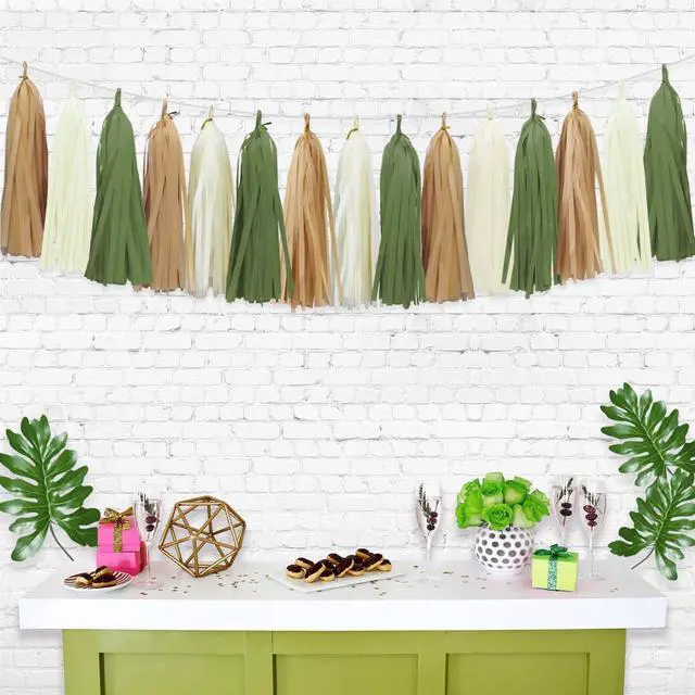 Alt view image 2 of 6 - Sage Green Tassel Garland for Woodland Baby Shower Decorations Retro Green Party Safari Birthday Decorations 15PCS